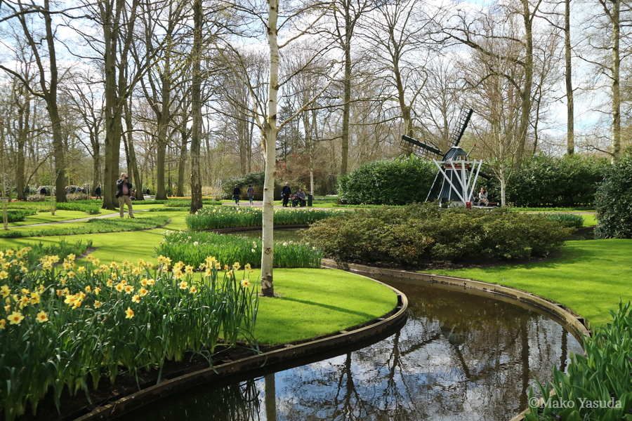 ミニ風車と水路のある園内